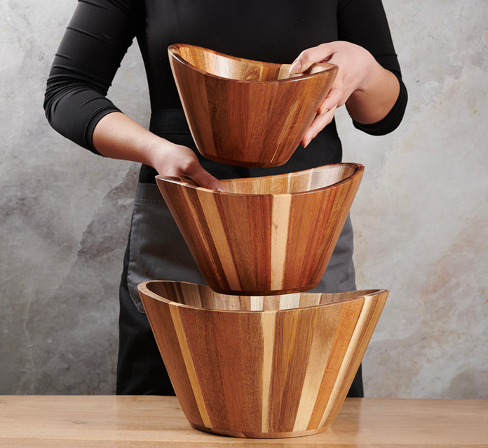 Wooden Salad Bowl - Wavy Set of 3