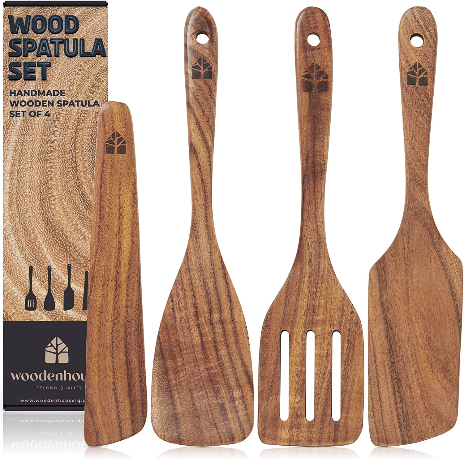 Wooden Spatula for Cooking, Kitchen Spatula Set of 4 – Woodenhouse Lifelong  Quality