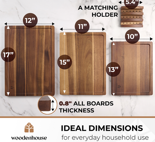 Acacia Wood Cutting Board Set of 3 with Holder