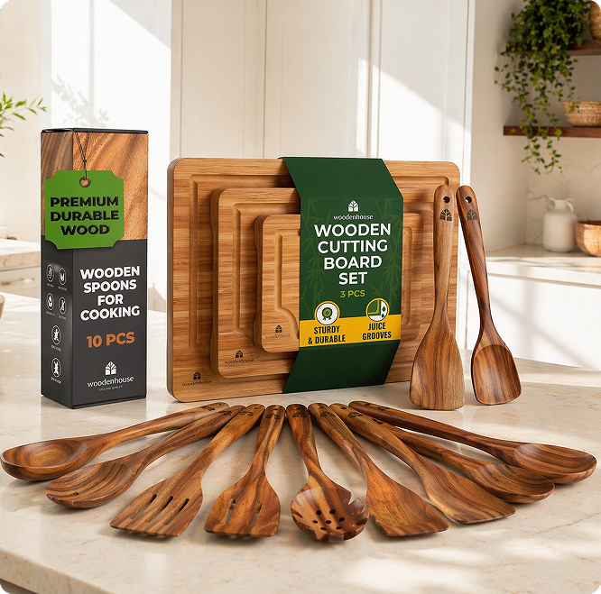 10-Piece Spoon & 3 Cutting Boards Set
