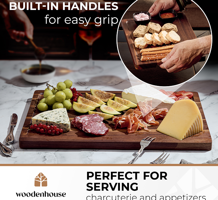 Acacia Wood Cutting Board Set of 3 with Holder