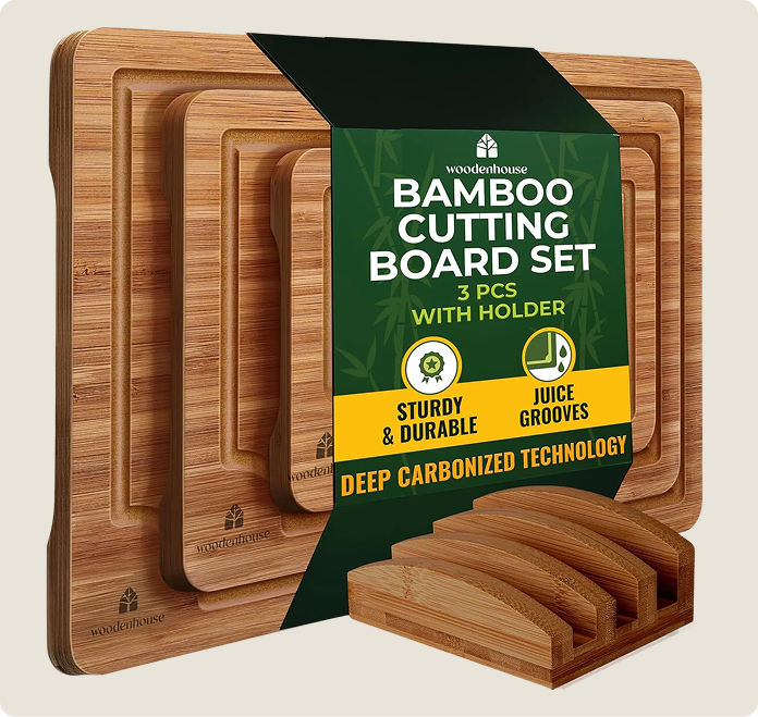 3 Wooden Cutting Boards + Holder (dark)