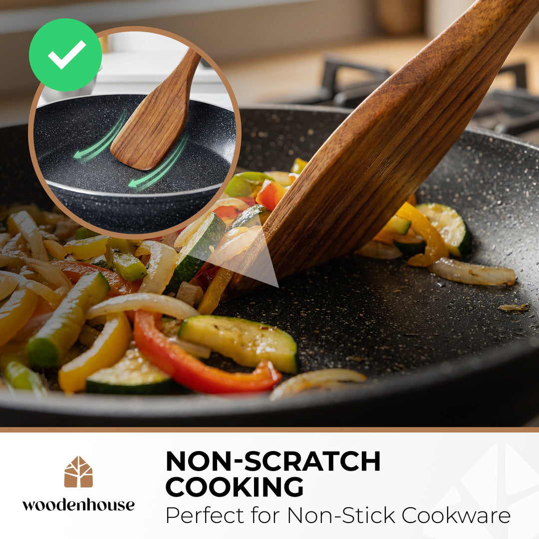 Wooden Spoons for Cooking 13 Pcs, Teak Wooden Utensil Set for Nonstick Pans Includes wok turner, pasta server, ladle, skimmer and scraper; durable and no-crack; ergonomic and easy to wash