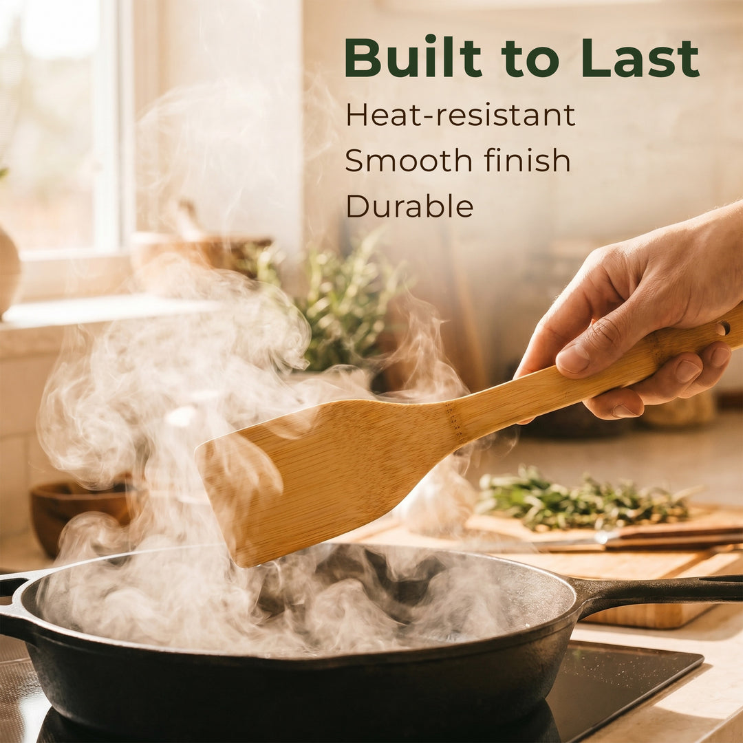Wooden Spoons for Cooking, 6 Pcs Bamboo Utensil Set – Nonstick Safe Heat-Resistant, Easy to Clean & Sturdy – Smooth Finish with Comfortable Handles, Food-Safe