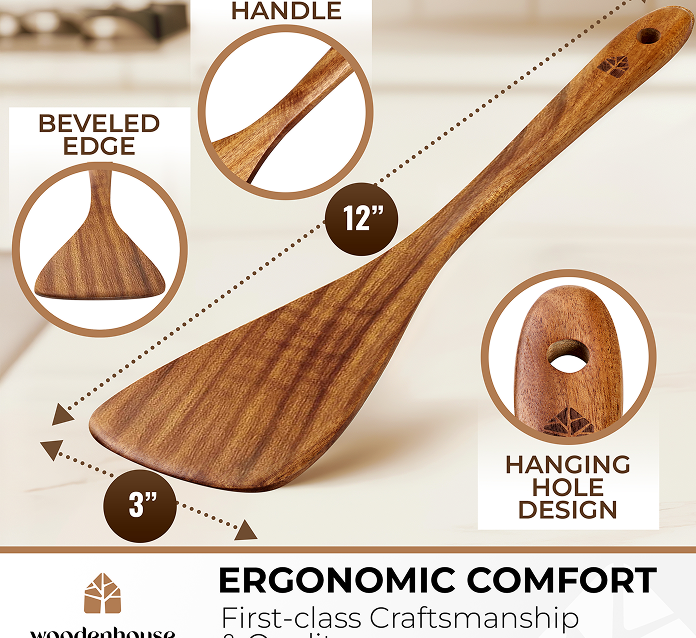 Wooden Spatula — 12” Acacia Flat Turner