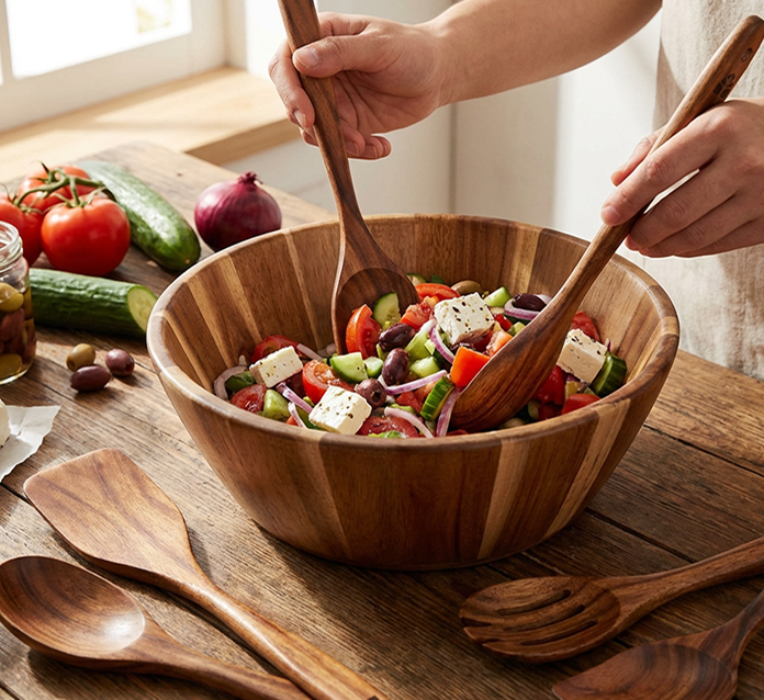 Wooden Spoons + Salad Bowls Set