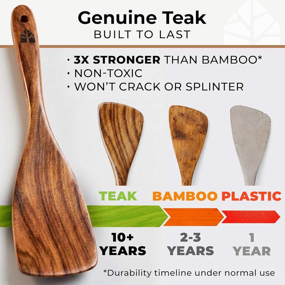 Wooden Utensils Set with Holder, Spoon Rest & Hooks - 8 PCs