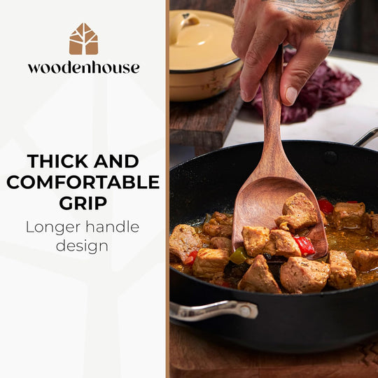 Wooden Spoons for Cooking 13 Pcs with Whisk, and Tongs