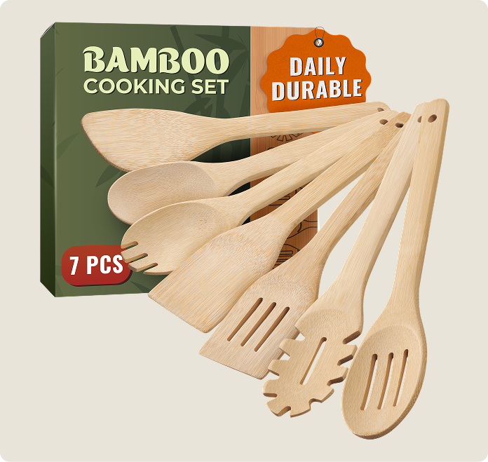 Bamboo Spoons for Cooking – 7-Piece Set with Holder – Woodenhouse
