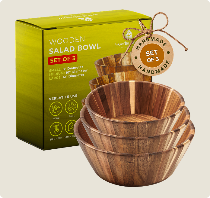 Wooden Salad Bowls - Round set of 3