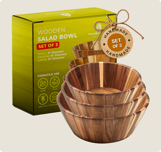 Wooden Salad Bowls - Round set of 3