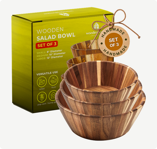 Wooden Salad Bowls - Round set of 3