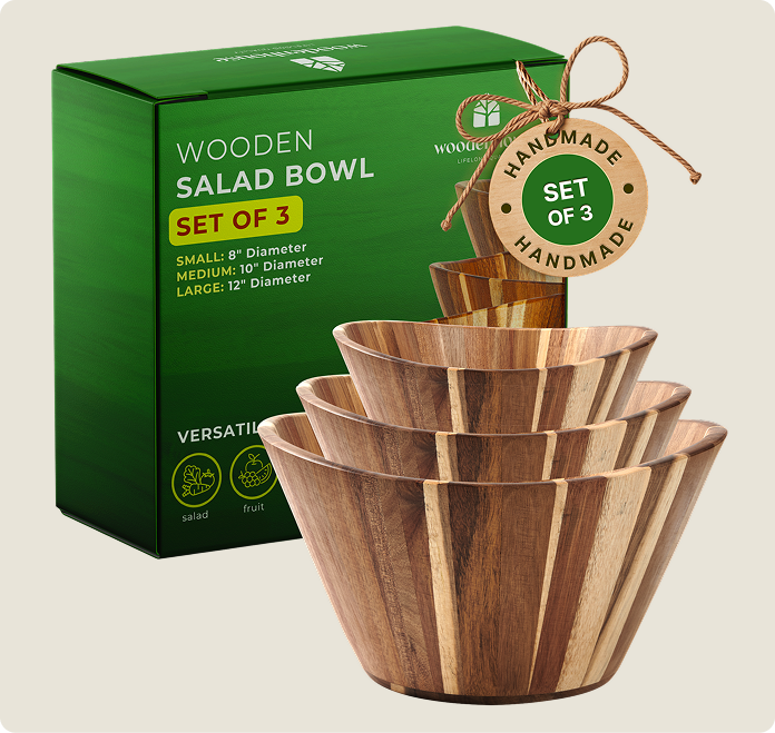 Wooden Salad Bowl - Wavy Set of 3