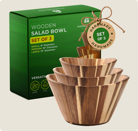 Wooden Salad Bowl - Wavy Set of 3