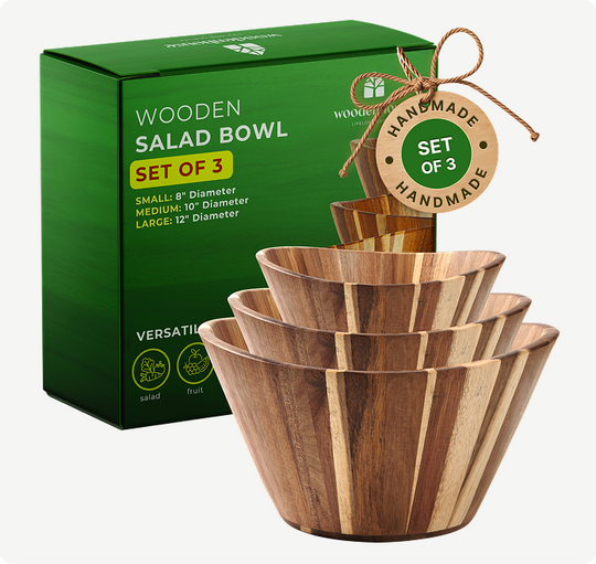 Wooden Salad Bowl - Wavy Set of 3