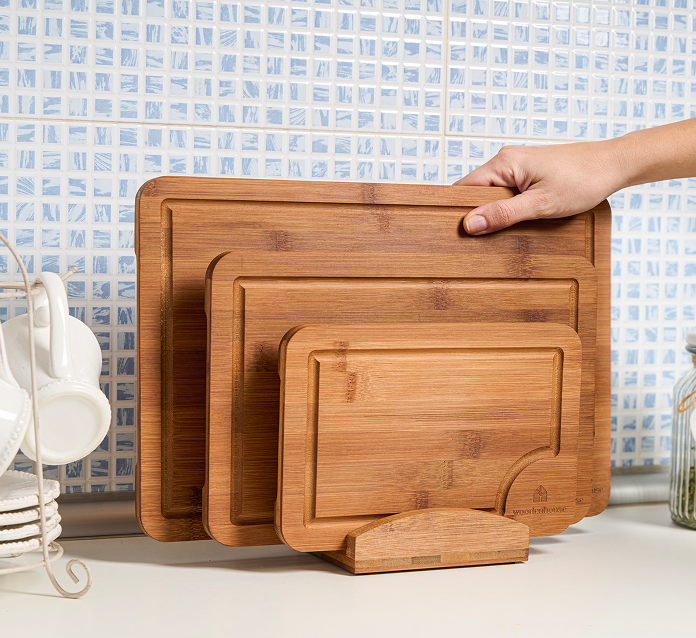 Wooden Cutting Board Set with Holder