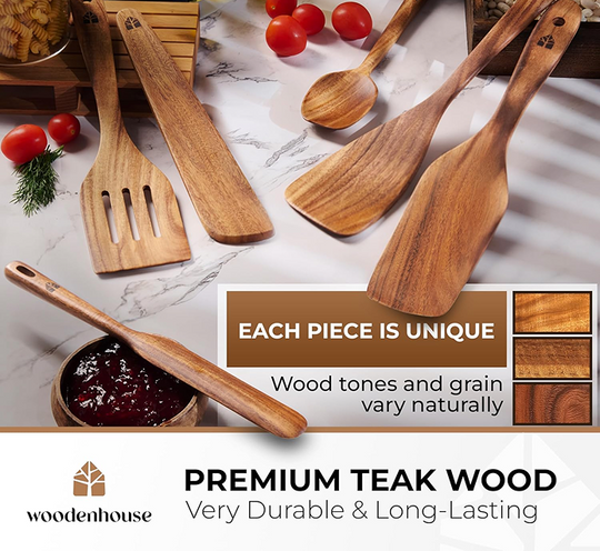 Wooden spatula 6-piece set with jar spatula, and spoonula