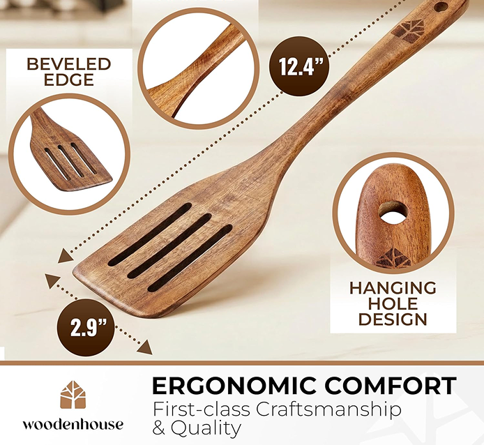 Wooden spatula 6-piece set with jar spatula, and spoonula