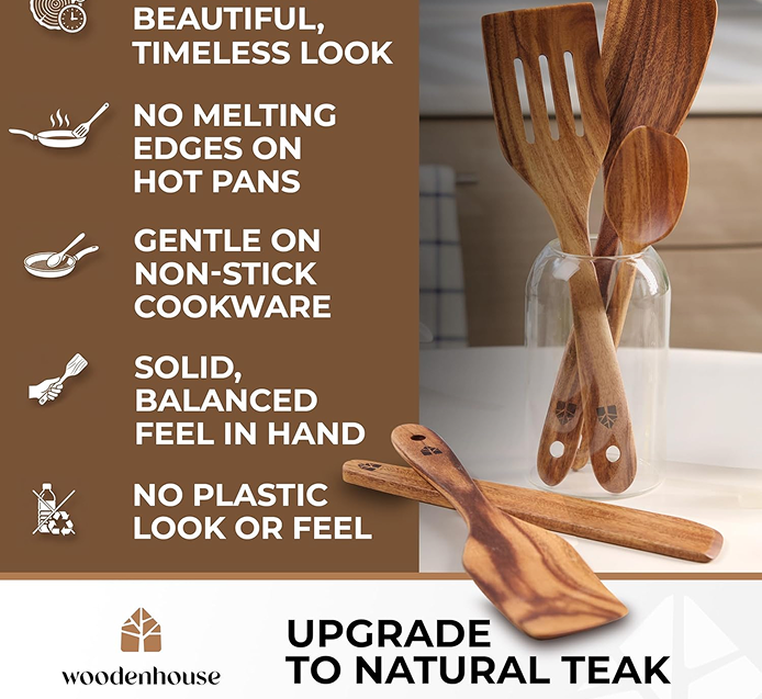 Wooden spatula 6-piece set with jar spatula, and spoonula