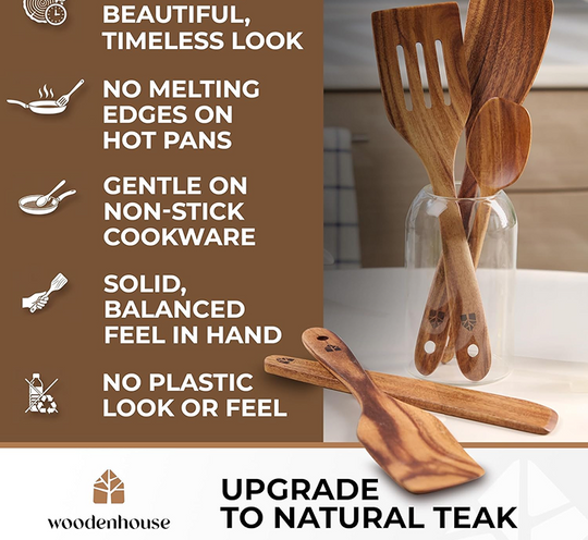 Wooden spatula 6-piece set with jar spatula, and spoonula