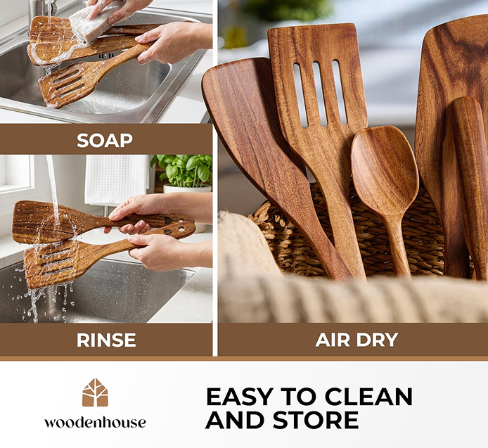 Wooden spatula 6-piece set with jar spatula, and spoonula