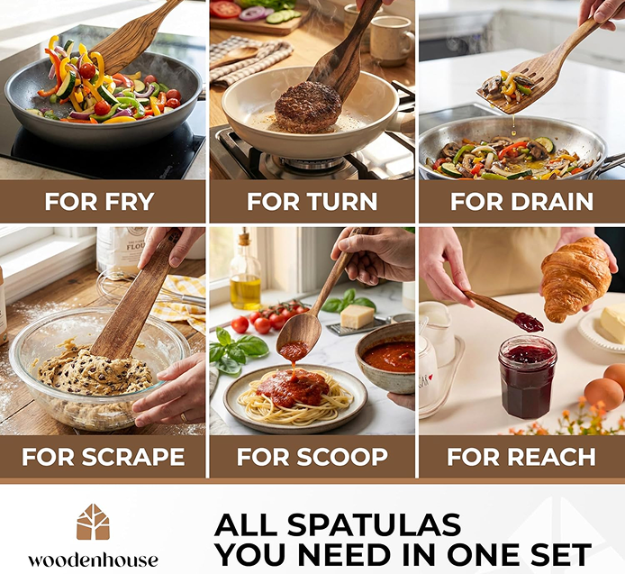Wooden Spatula for Cooking Set of 4