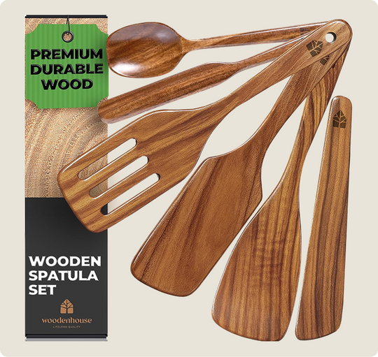 Wooden spatula 6-piece set with jar spatula, and spoonula
