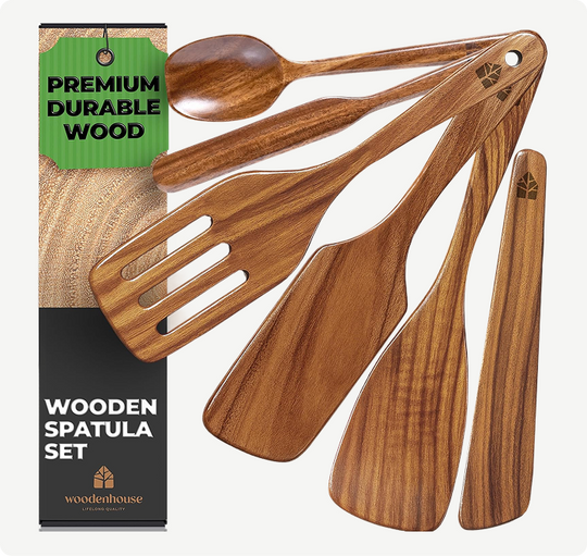 Wooden spatula 6-piece set with jar spatula, and spoonula