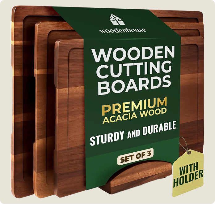 Acacia Wood Cutting Board Set of 3 with Holder