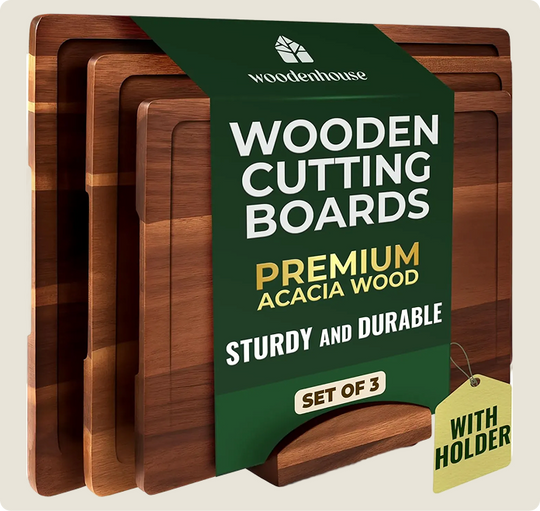 Acacia Wood Cutting Board Set of 3 with Holder