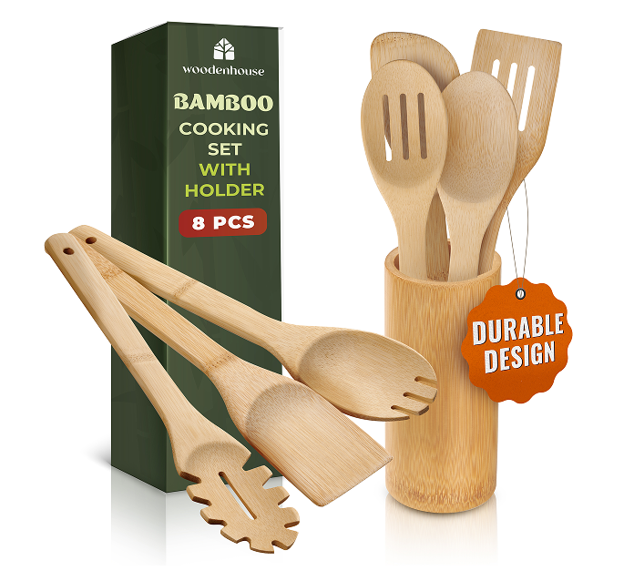 Bamboo Spoons for Cooking – 7-Piece Set with Holder – Woodenhouse ...