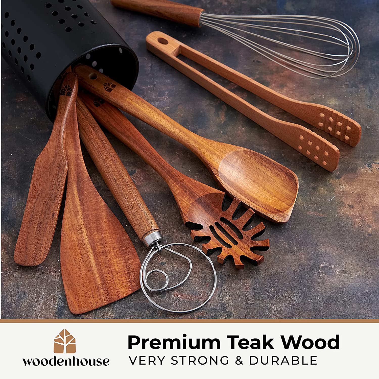 Wooden Spoons for Cooking, 10 Pcs Teak Wood Cooking Utensil Set –  Woodenhouse Lifelong Quality