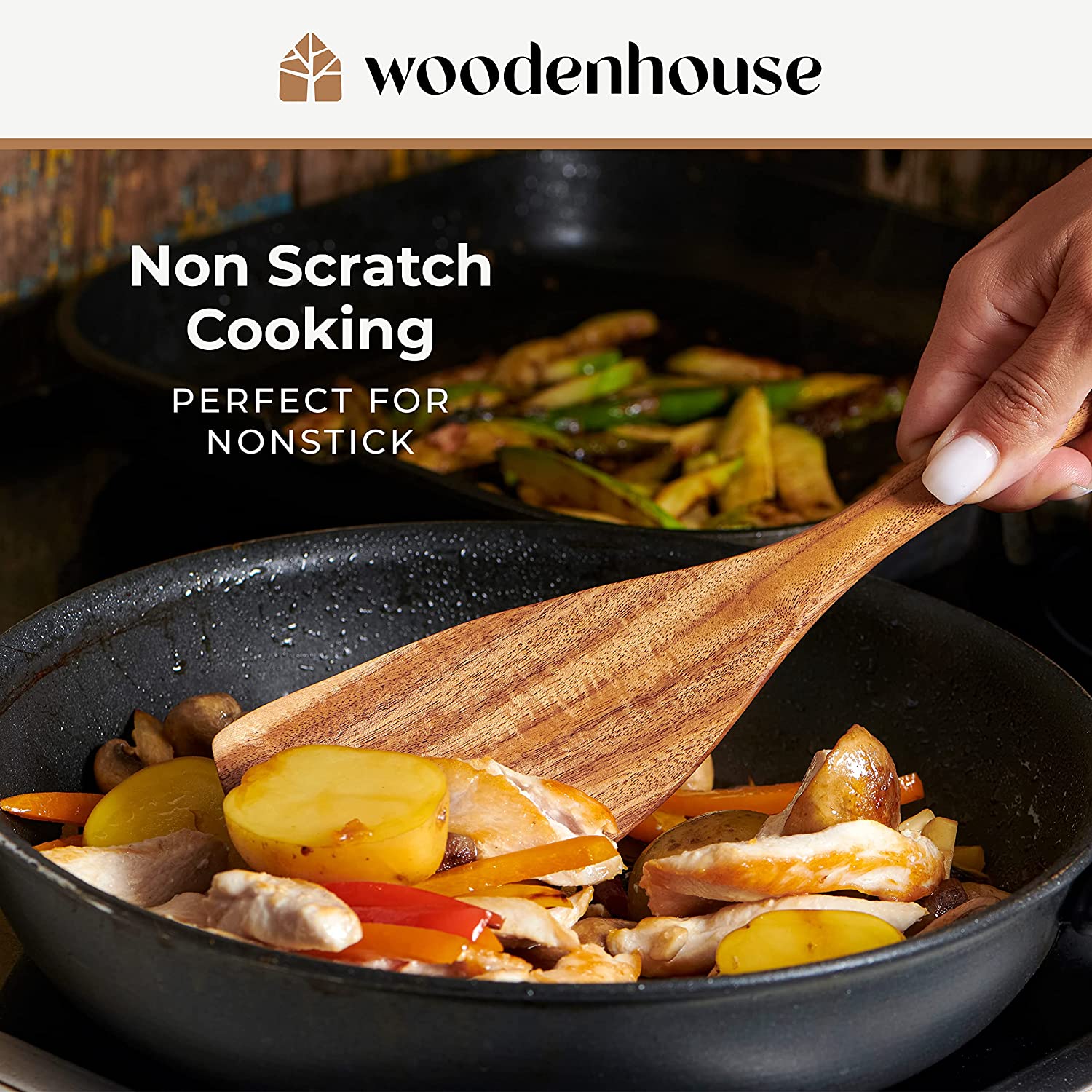 Wooden Spoons for Cooking, 6 Pcs Teak Wood Cooking Utensil Set
