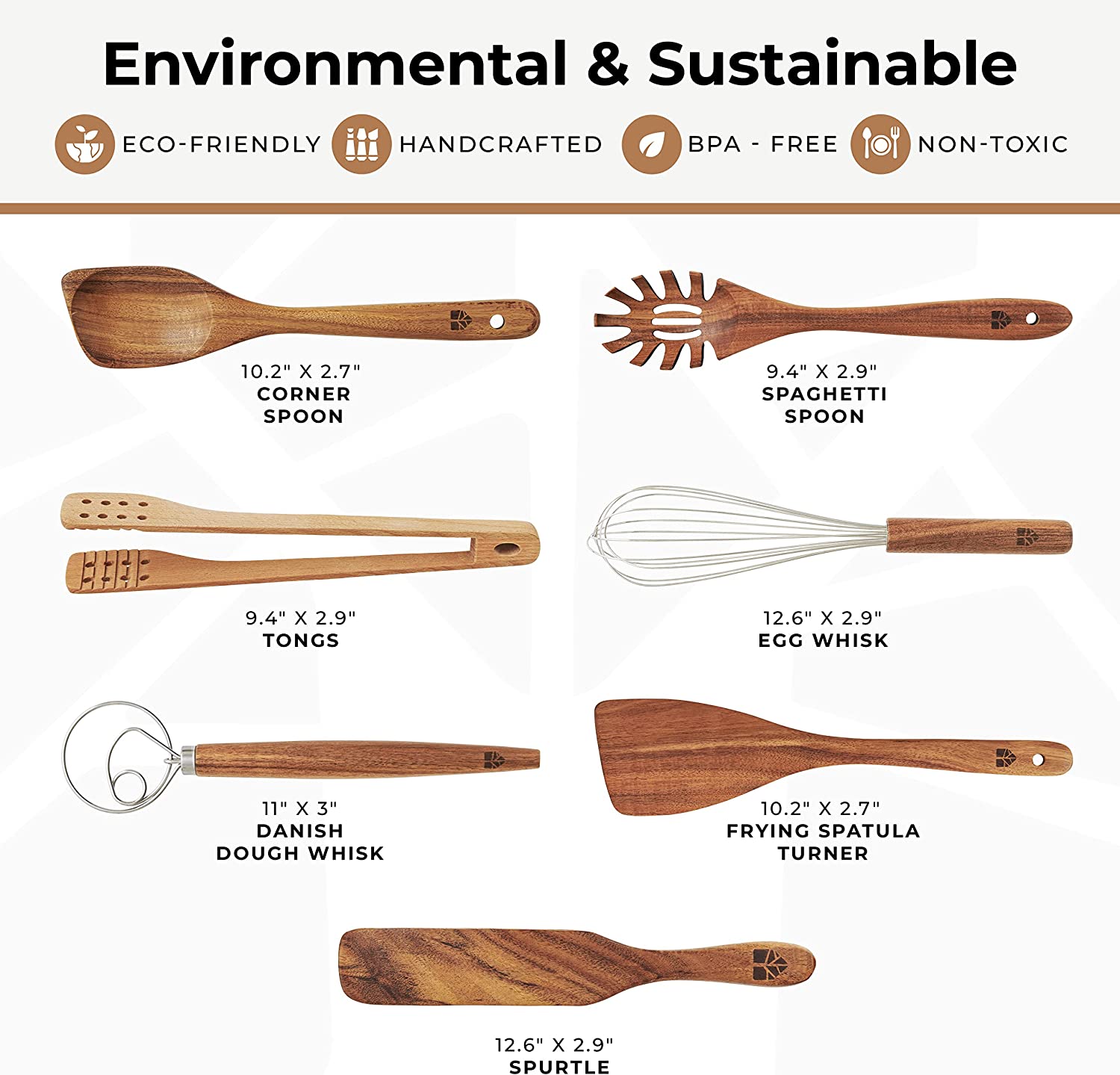 Wooden Spoons for Cooking 8 Pcs Handmade Kitchen Utensils Set New Free  Shipping