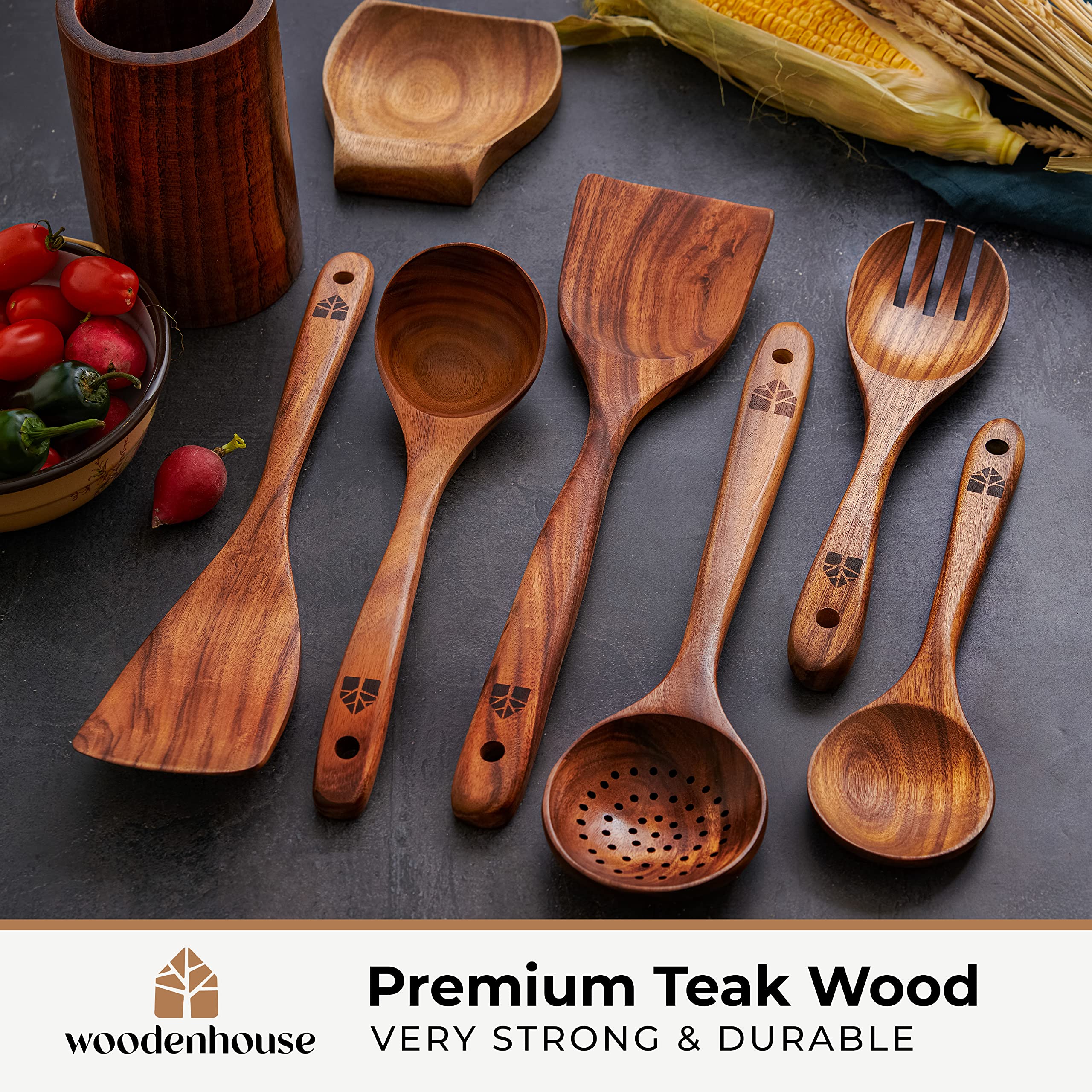 Wooden Cooking Utensils,Teak Wooden Spoons for Cooking Wood Utensil for  Nonstick Cookware,Kitchen Utensils Set 5 - Shop - TexasRealFood