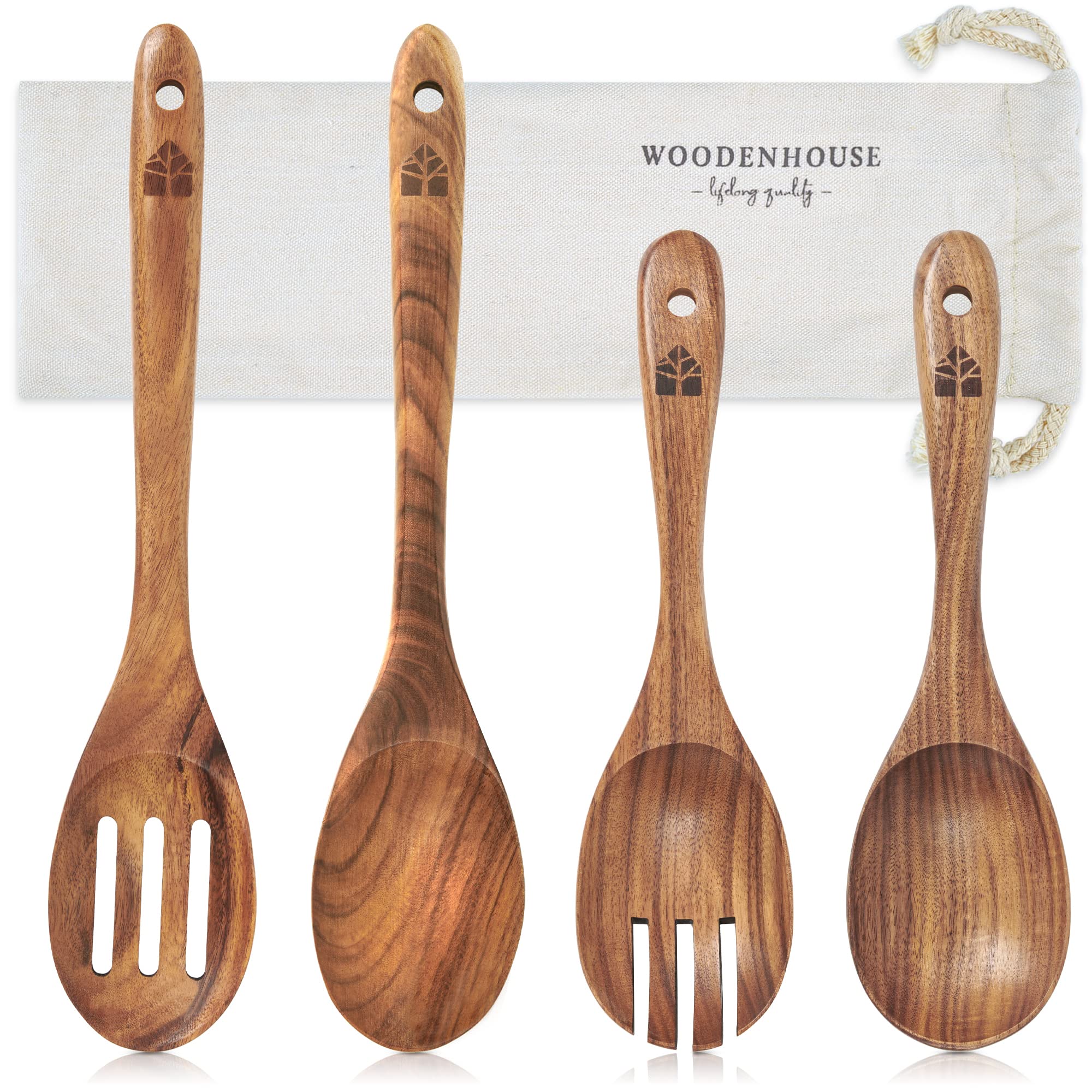  Wooden Spoons for Cooking, 10 Pcs Teak Wood Cooking Utensil Set  – Wooden Kitchen Utensils for Nonstick Pans & Cookware – Sturdy,  Lightweight & Heat Resistant: Home & Kitchen