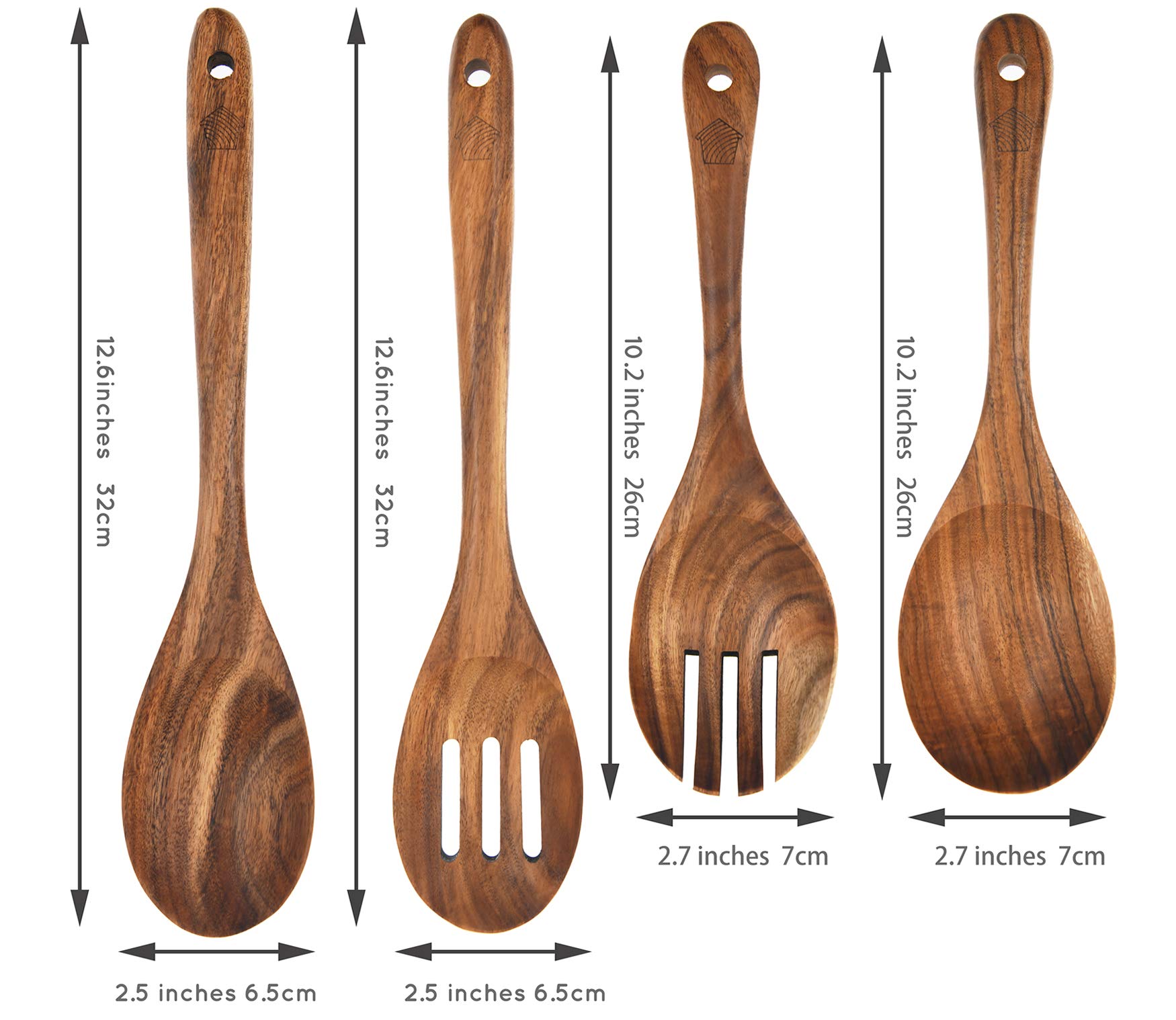 Wooden Ladle Spoon Set, 3 Size Teak Wood Kitchen Serving Spoon with Back  Hooks for Pot & Bowl, Non-Stick Wooden Spoon Set for Cooking, Serving and